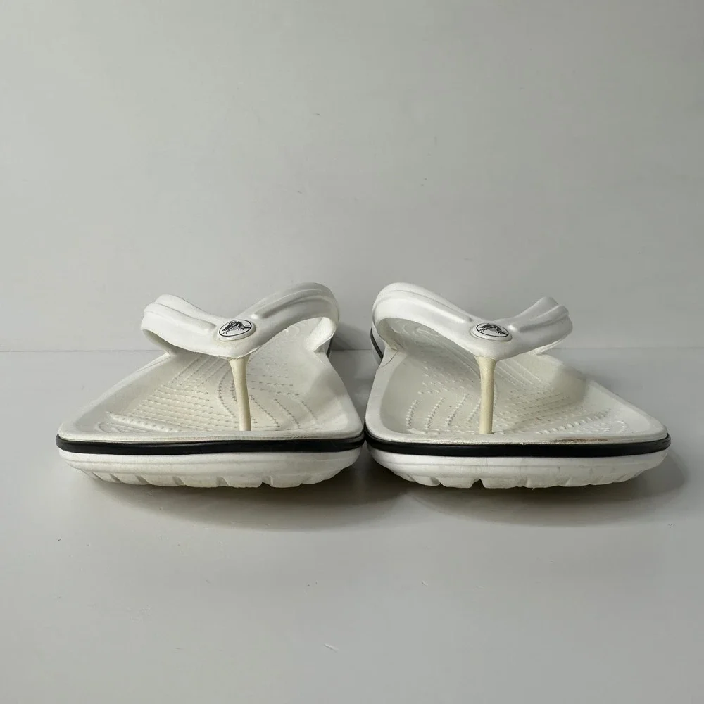 Crocs Crocband Flip Flops White Black 11033 Beach Sandals Mens 9 Womens 11